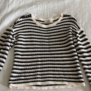 LOFT Black & Cream Striped Knit Sweater 🤍